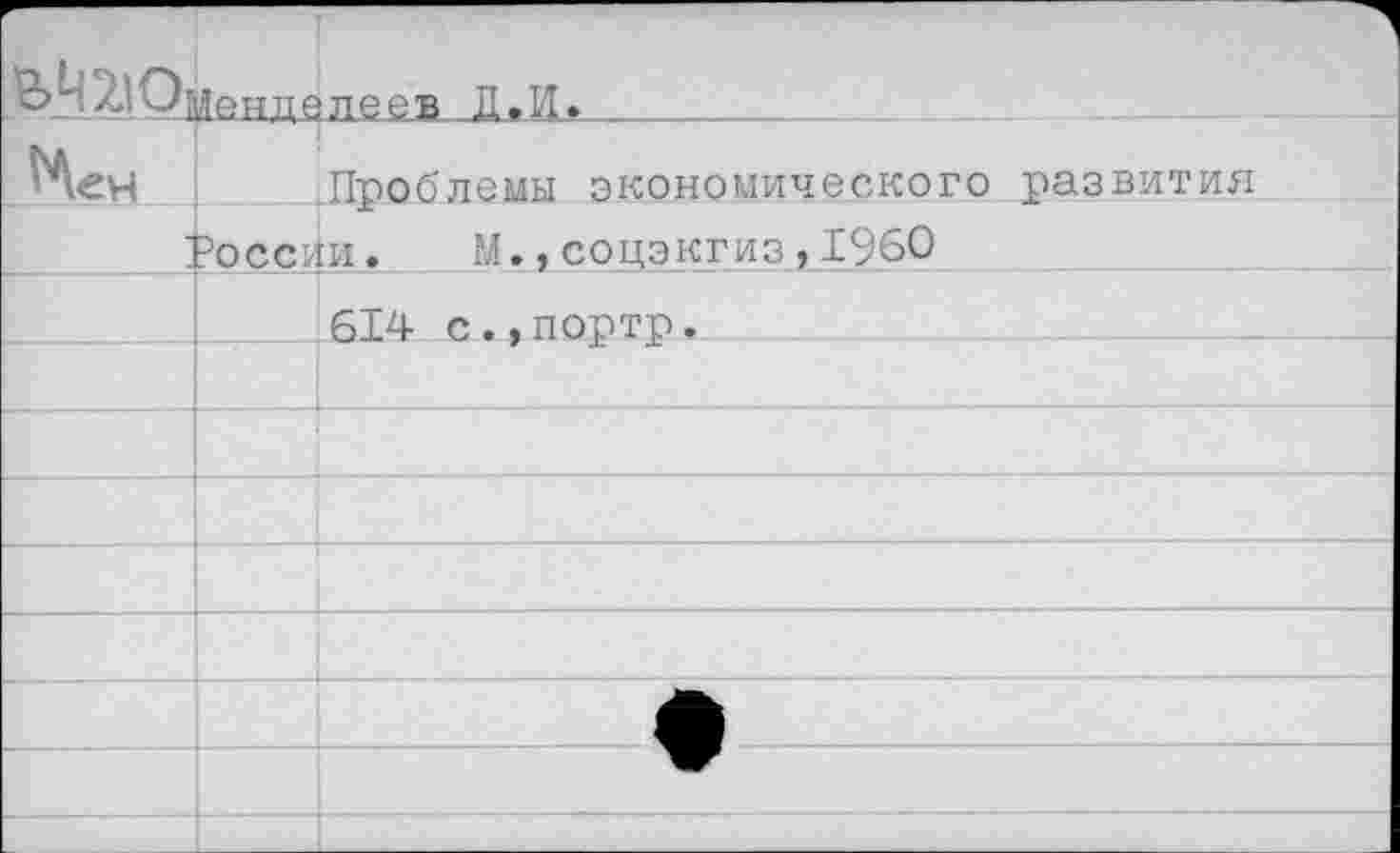 ﻿'О' ^'Оменпелеев Л.И.	
Нем	Проблемы экономического развития
1	России. М.,соцэкгиз,1960
614 с.,портр.